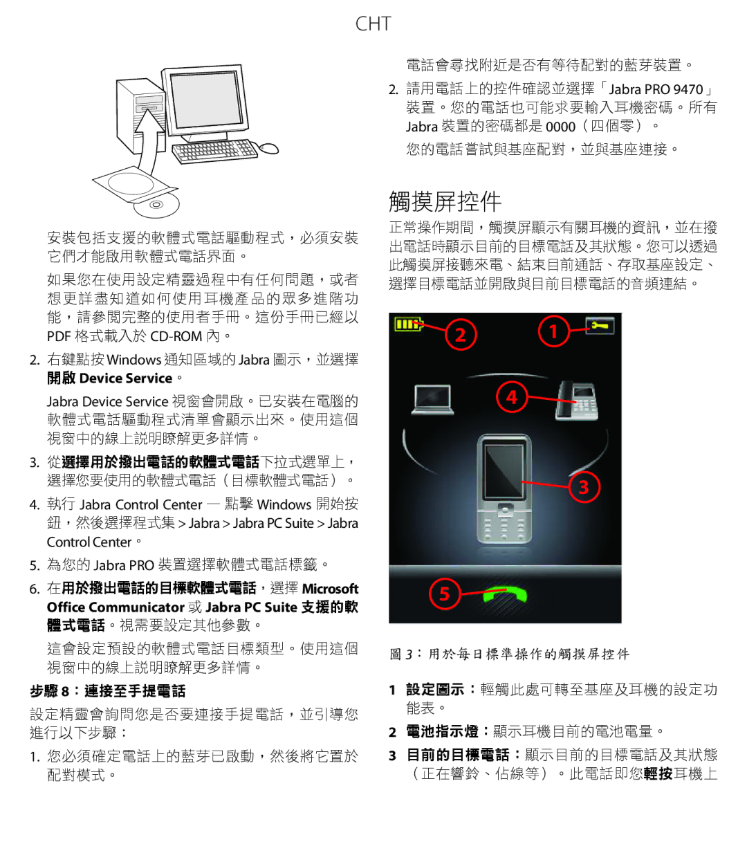 Jabra 9470 quick start 觸摸屏控件 