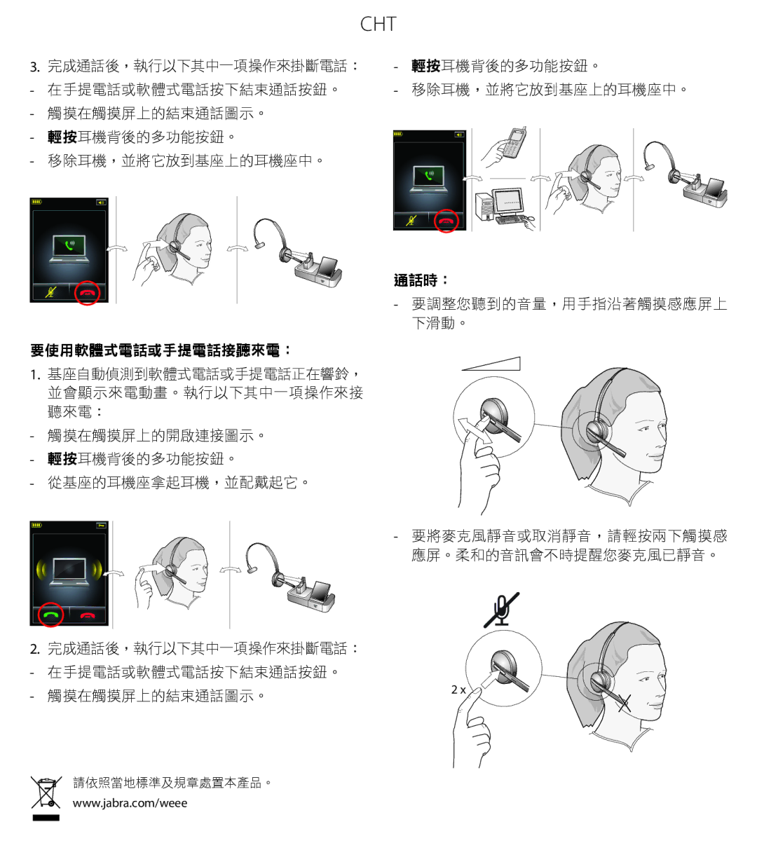 Jabra 9470 quick start 通話時： 