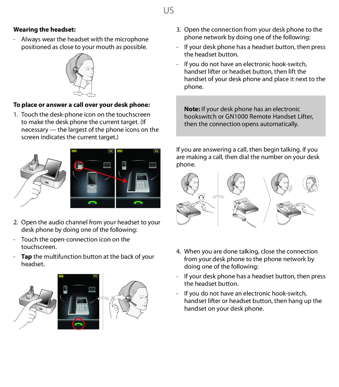 Jabra 9470 quick start Wearing the headset, To place or answer a call over your desk phone 