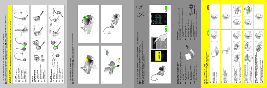 Jabra 9470 quick start Choose Your Wearing Style Only For, Connect To Power, Cable Setup Follow Guide On Touchscreen 