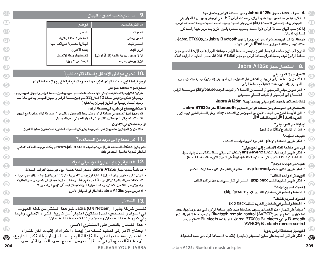 Jabra user manual Release Your Jabra, Jabra A125s Bluetooth music adapter, «∞ul, ?…«∞LºU´b ±s ±e¥b ≈∞v ¢∫∑UÃ ≥q, «∞Cluê 