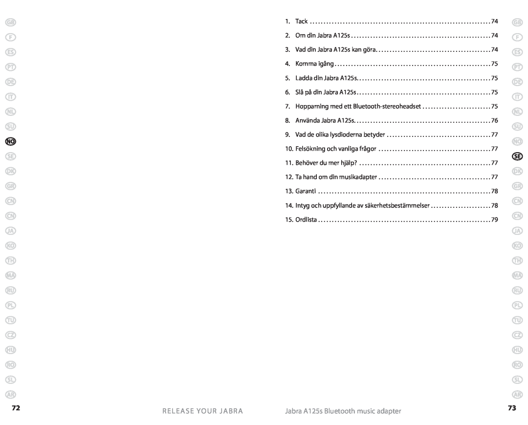 Jabra user manual Release Your Jabra, Jabra A125s Bluetooth music adapter, Ladda din Jabra A125s, Använda Jabra A125s 