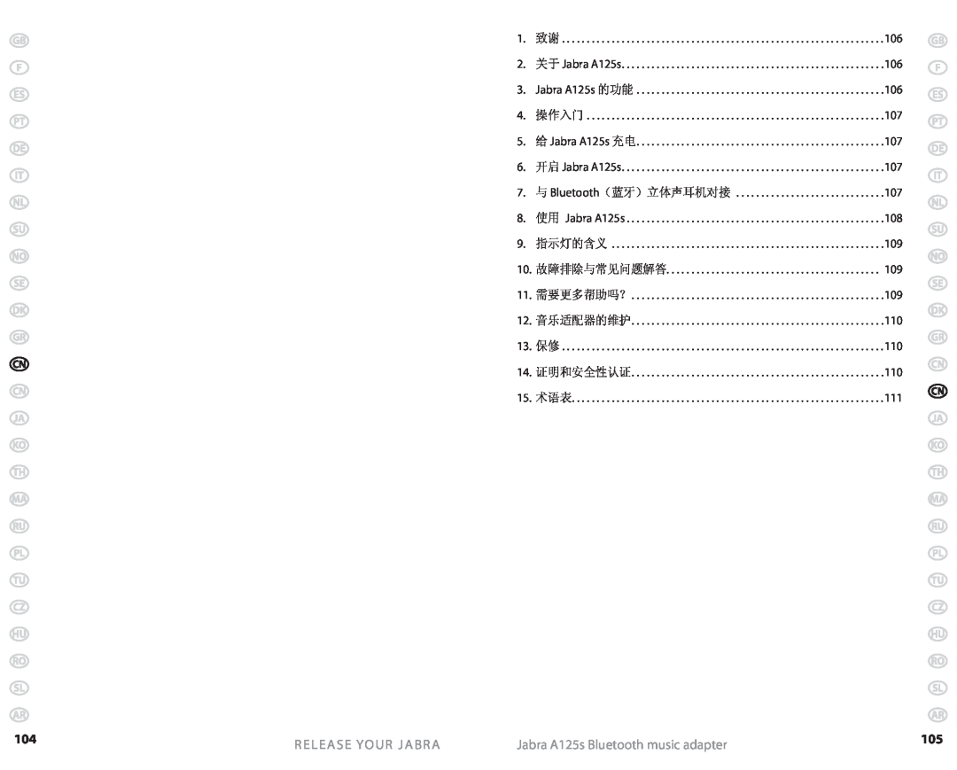 Jabra user manual Release Your Jabra, Jabra A125s Bluetooth music adapter, 故障排除与常见问题解答 