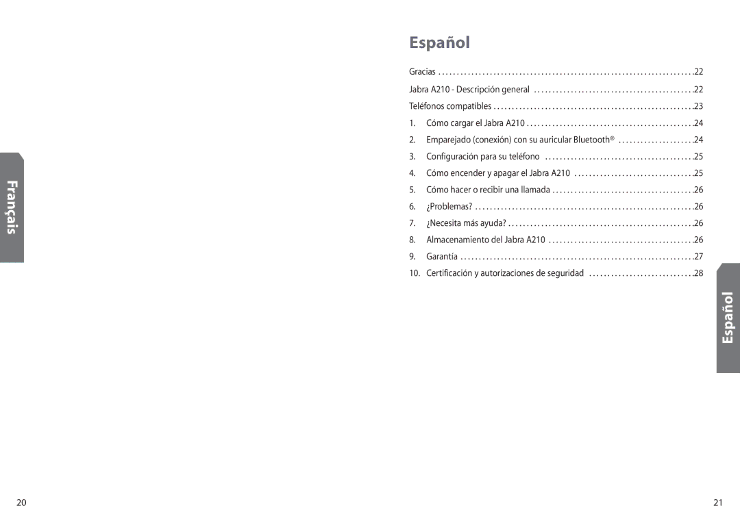 Jabra A210 user manual Español 