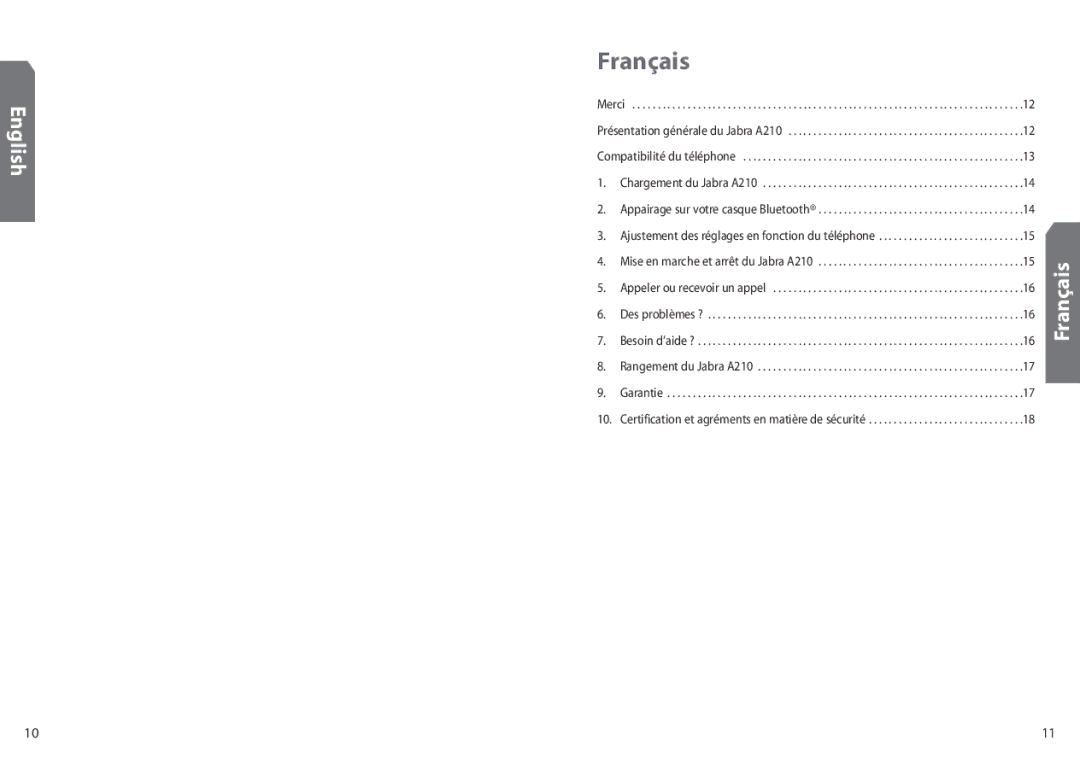 Jabra A210 user manual Français 