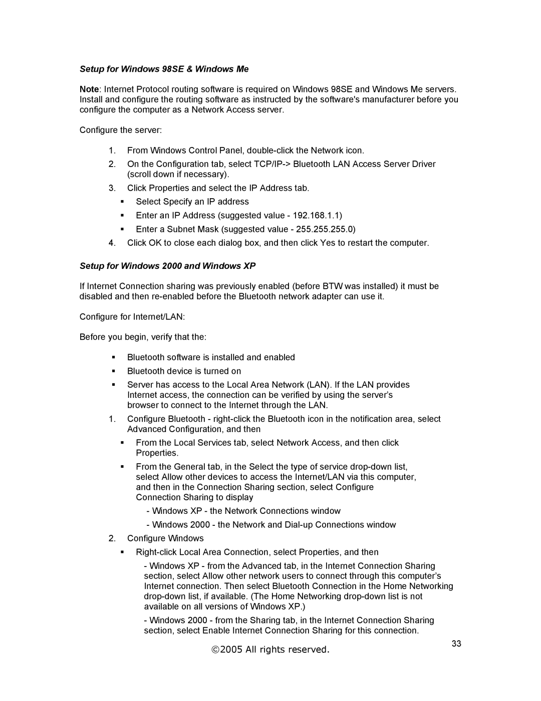 Jabra A320s user manual Setup for Windows 98SE & Windows Me, Setup for Windows 2000 and Windows XP 