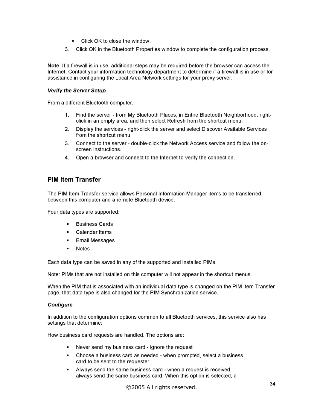 Jabra A320s user manual PIM Item Transfer, Verify the Server Setup 