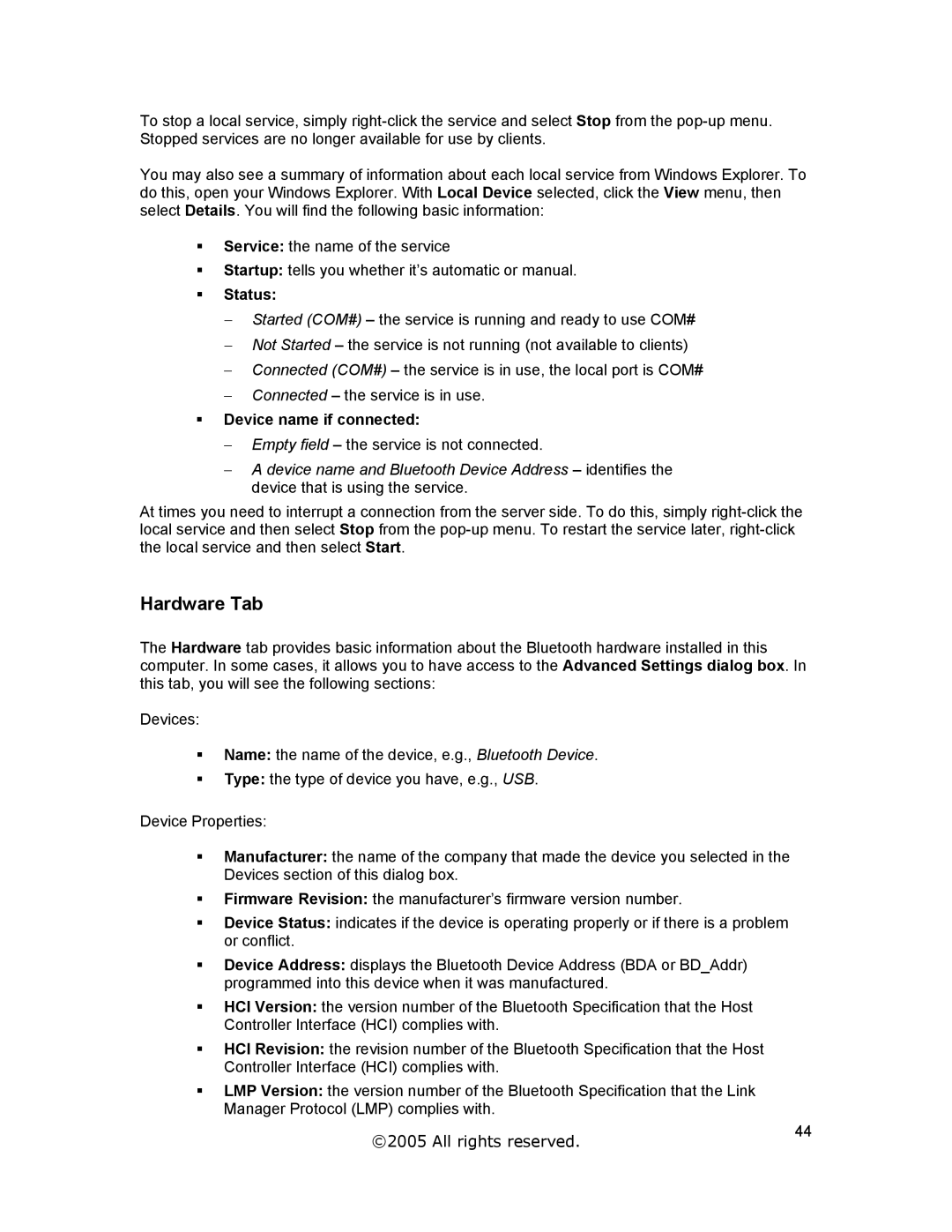 Jabra A320s user manual Hardware Tab, Status, Device name if connected 