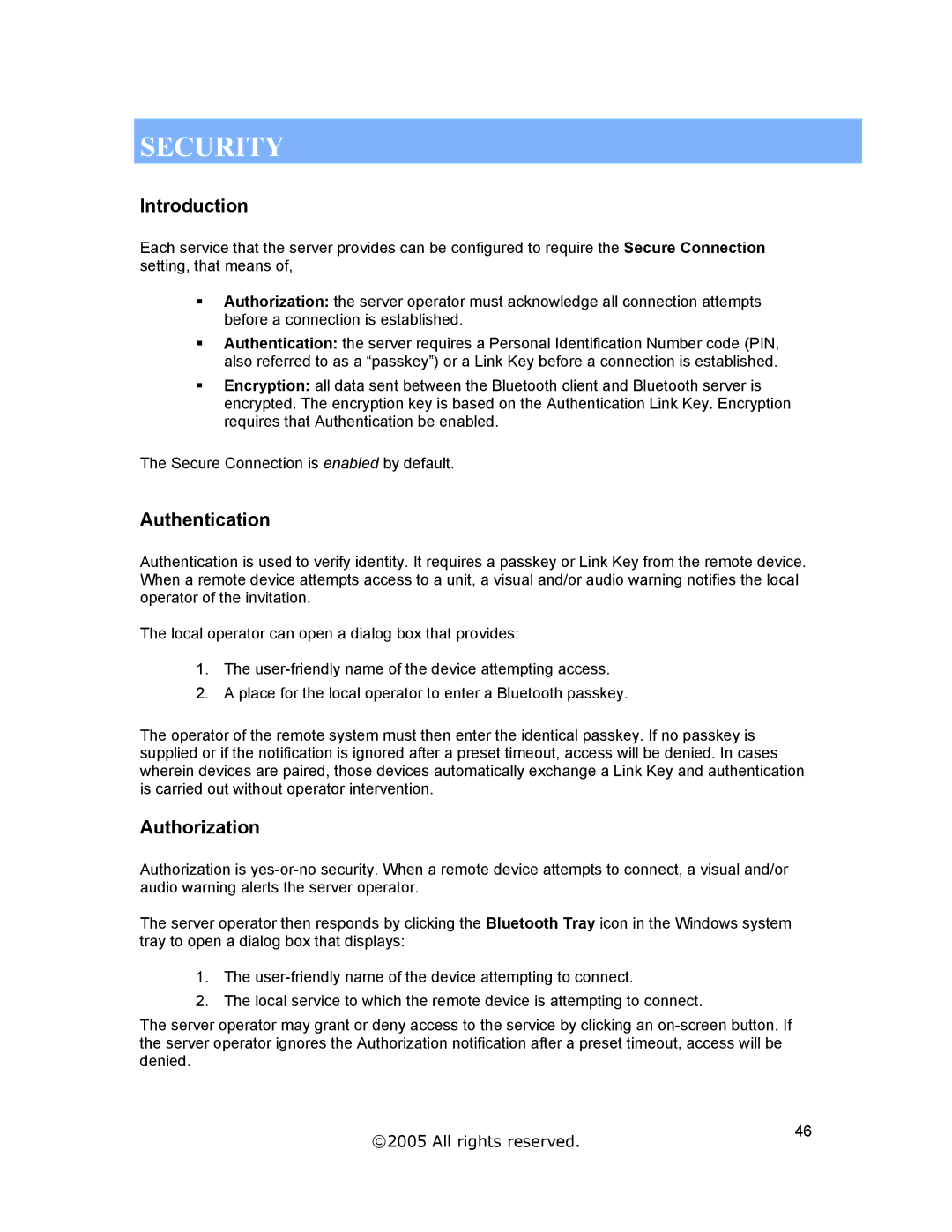 Jabra A320s user manual Security, Introduction, Authentication, Authorization 