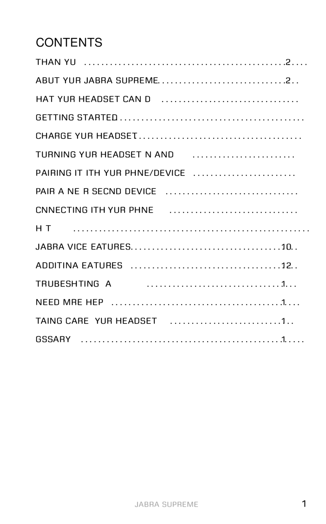 Jabra Bluetooth Headset user manual Contents 