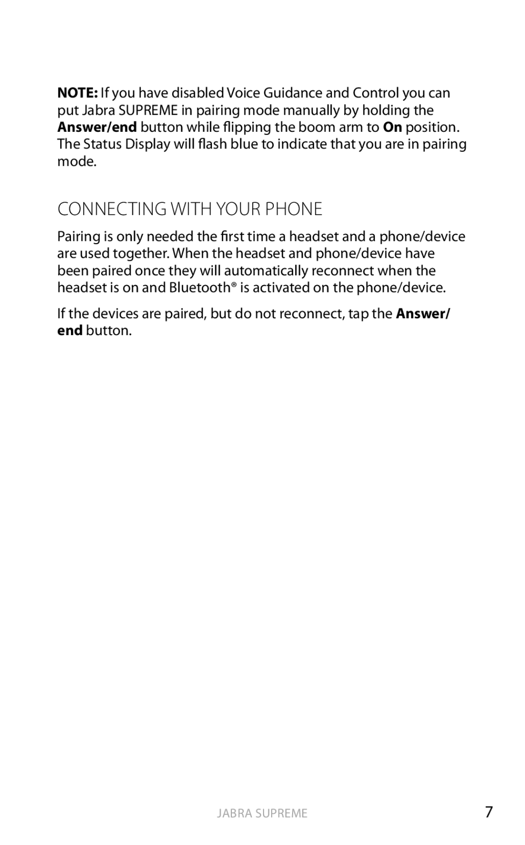 Jabra Bluetooth Headset user manual Connecting with Your Phone 