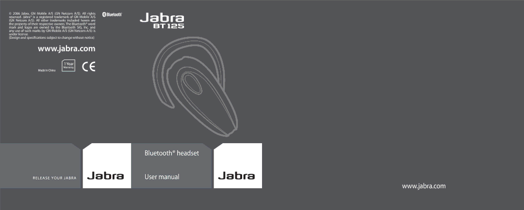 Jabra BT 125 user manual Bluetooth headset 