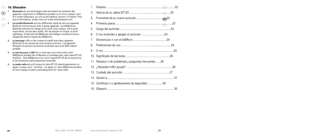 Jabra BT 125 user manual US 16. Glossaire 