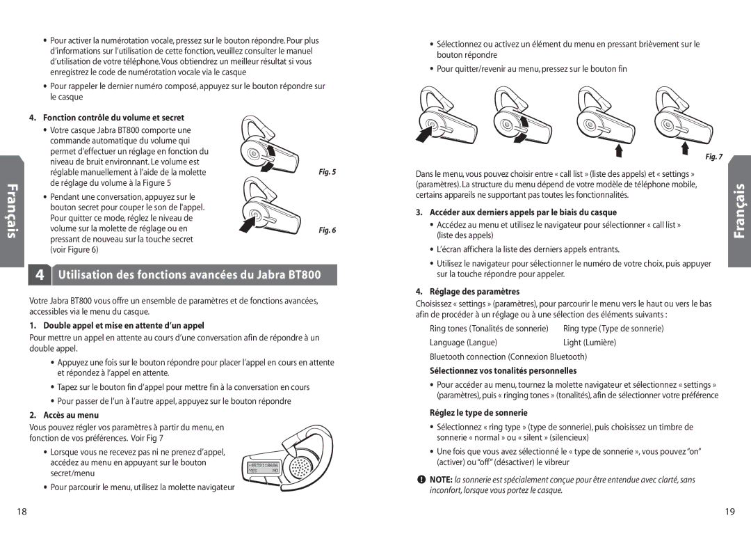 Jabra BT 800 user manual Utilisation des fonctions avancées du Jabra BT800 