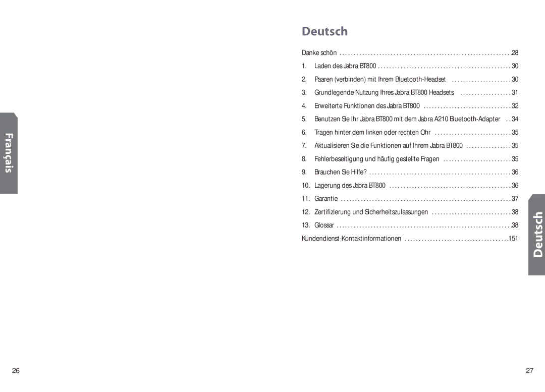 Jabra BT 800 user manual Deutsch, 151 