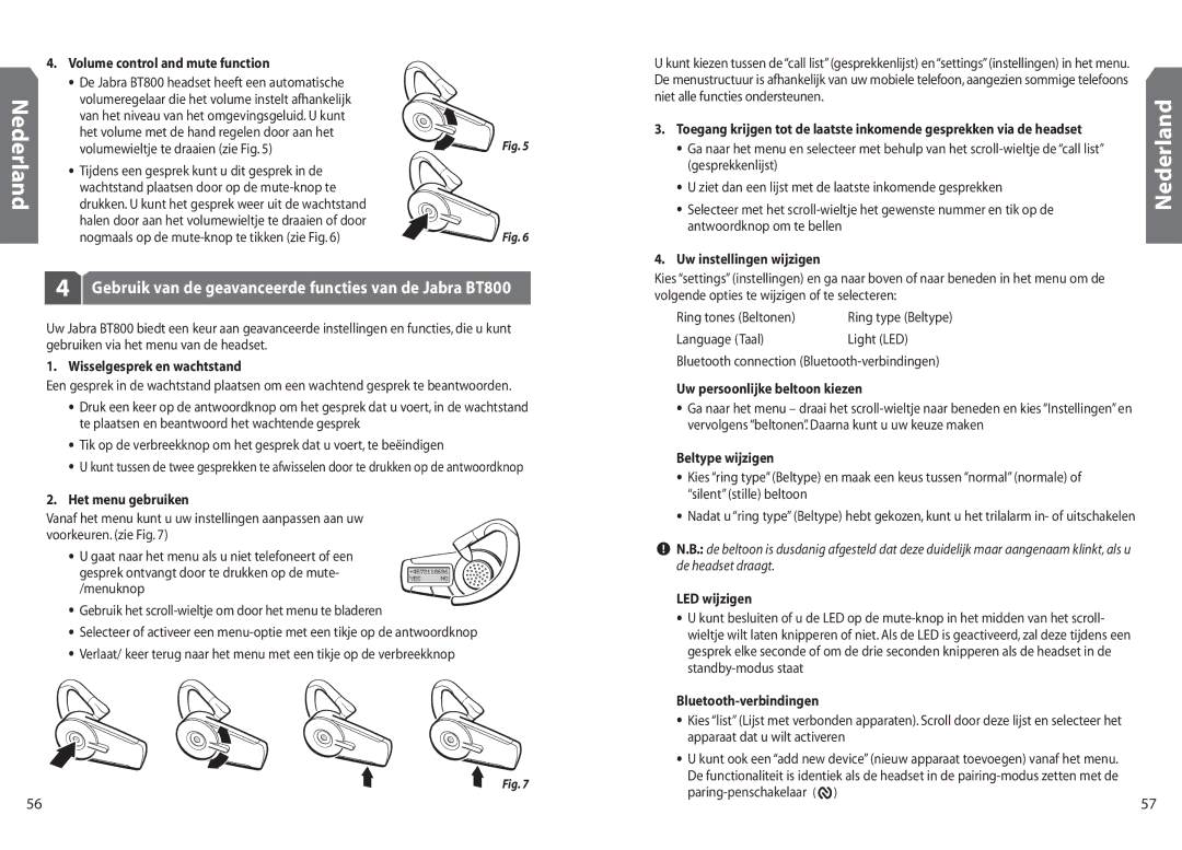 Jabra BT 800 user manual Gebruik van de geavanceerde functies van de Jabra BT800 