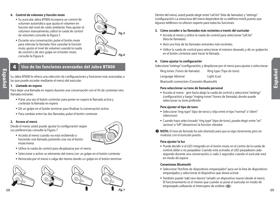 Jabra BT 800 user manual Uso de las funciones avanzadas del Jabra BT800 