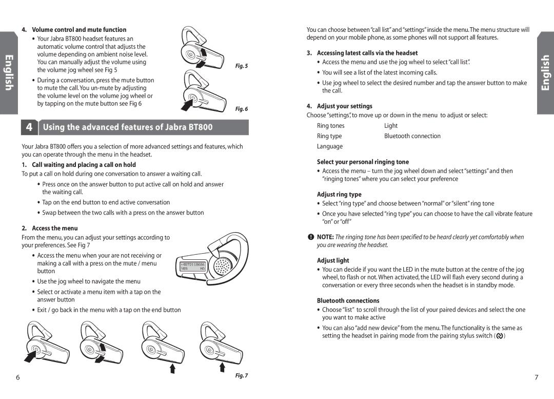 Jabra BT 800 user manual Using the advanced features of Jabra BT800 