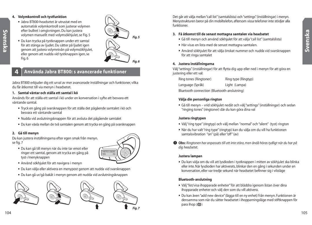 Jabra BT 800 user manual Använda Jabra BT800 s avancerade funktioner, 105 