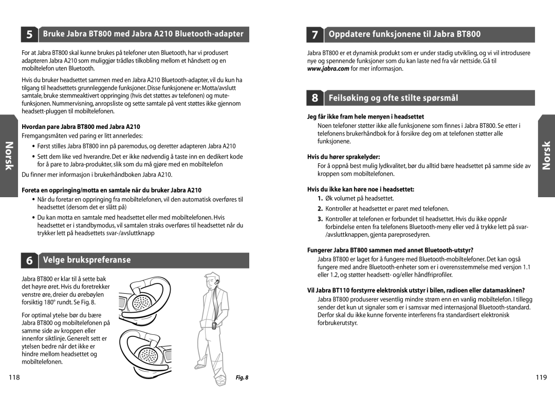 Jabra BT 800 user manual Velge brukspreferanse 