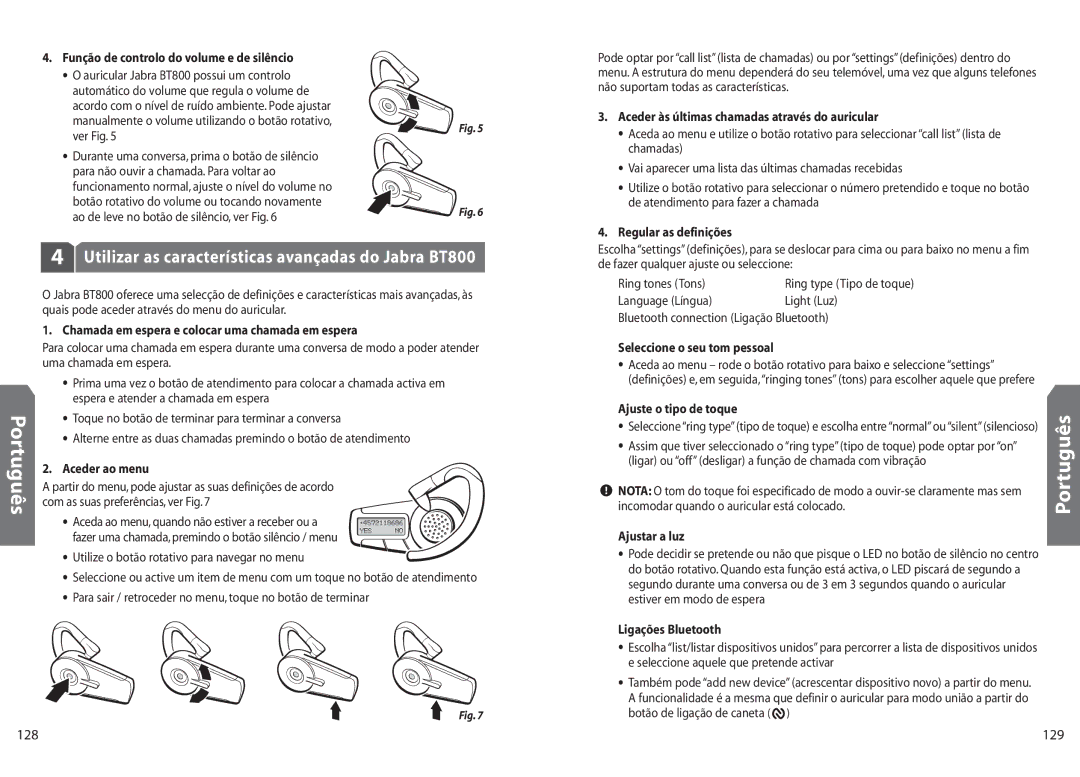 Jabra BT 800 user manual Utilizar as características avançadas do Jabra BT800, 129 