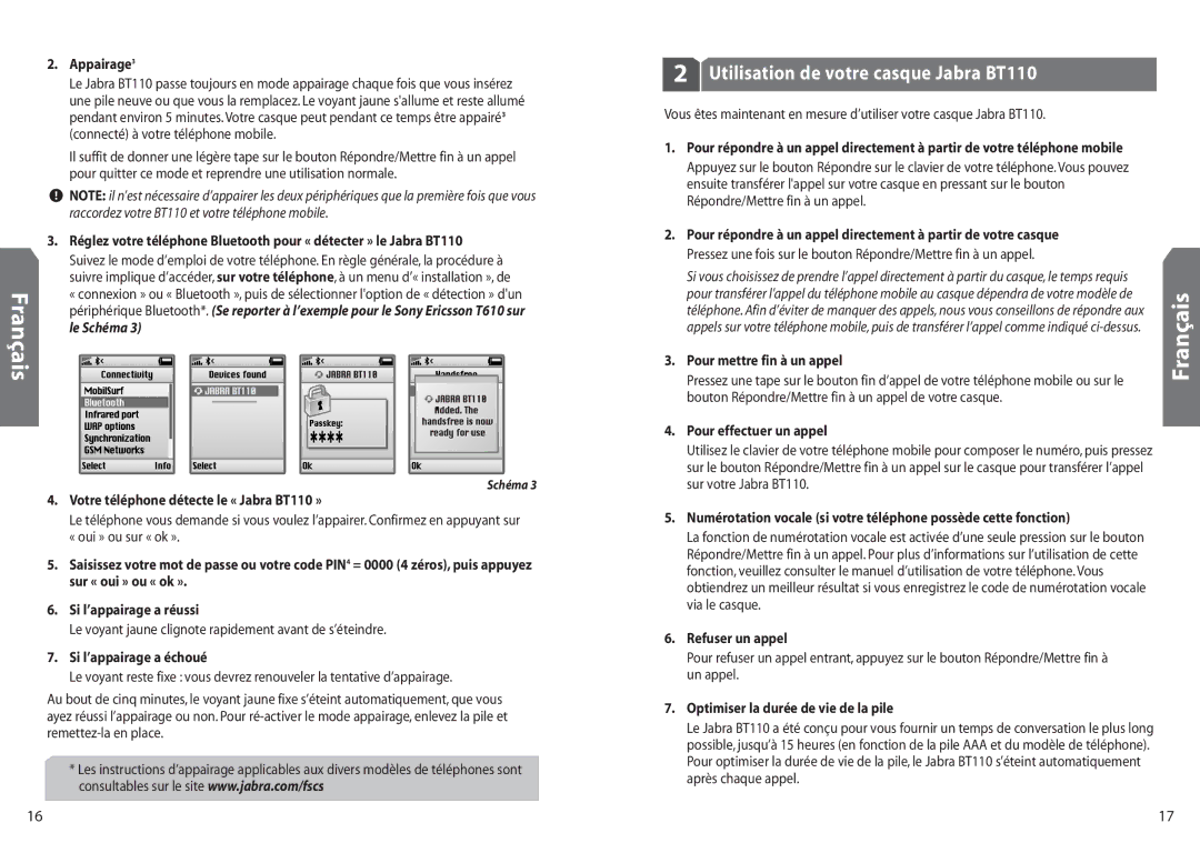 Jabra user manual Utilisation de votre casque Jabra BT110 