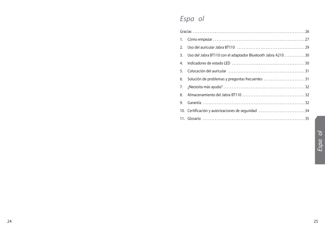 Jabra BT110 user manual Español 