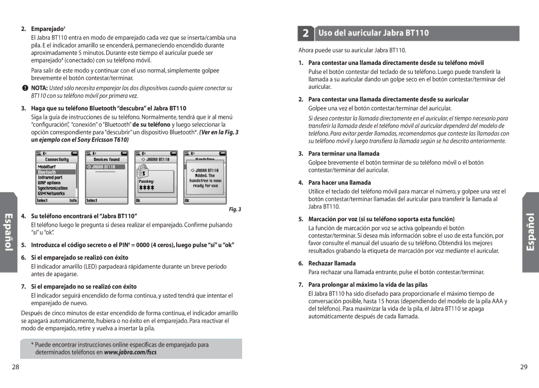 Jabra user manual Uso del auricular Jabra BT110 