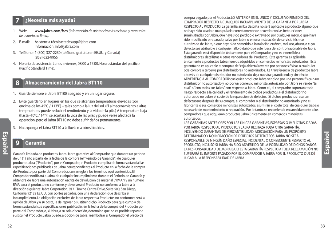 Jabra user manual ¿Necesita más ayuda?, Almacenamiento del Jabra BT110, Español 