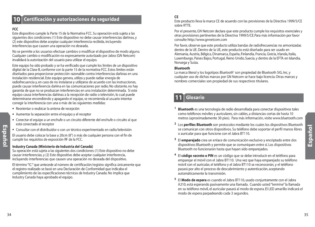 Jabra BT110 Certificación y autorizaciones de seguridad, Glosario, Industry Canada Ministerio de Industria del Canadá 