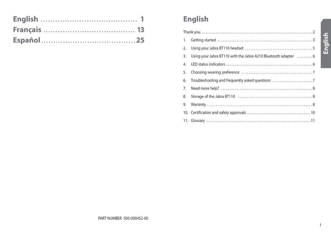 Jabra BT110 user manual English 