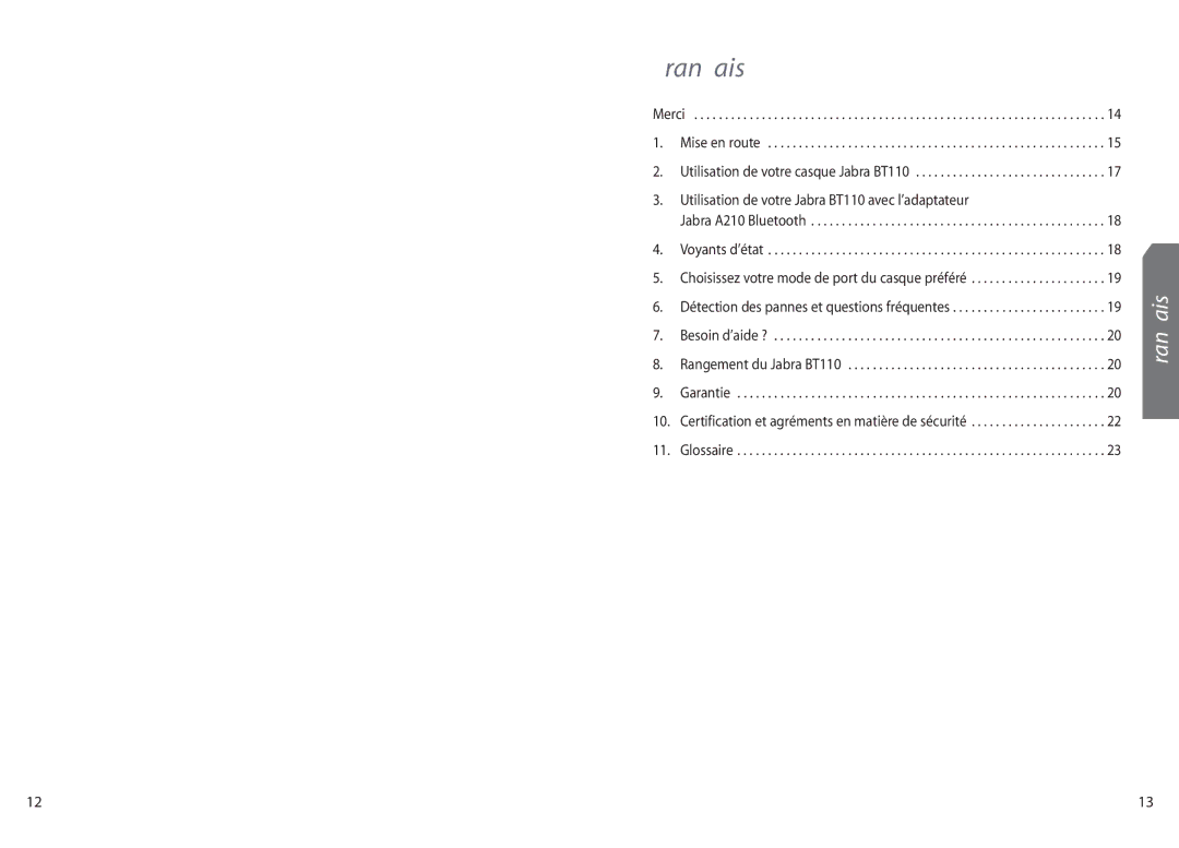 Jabra BT110 user manual Français 