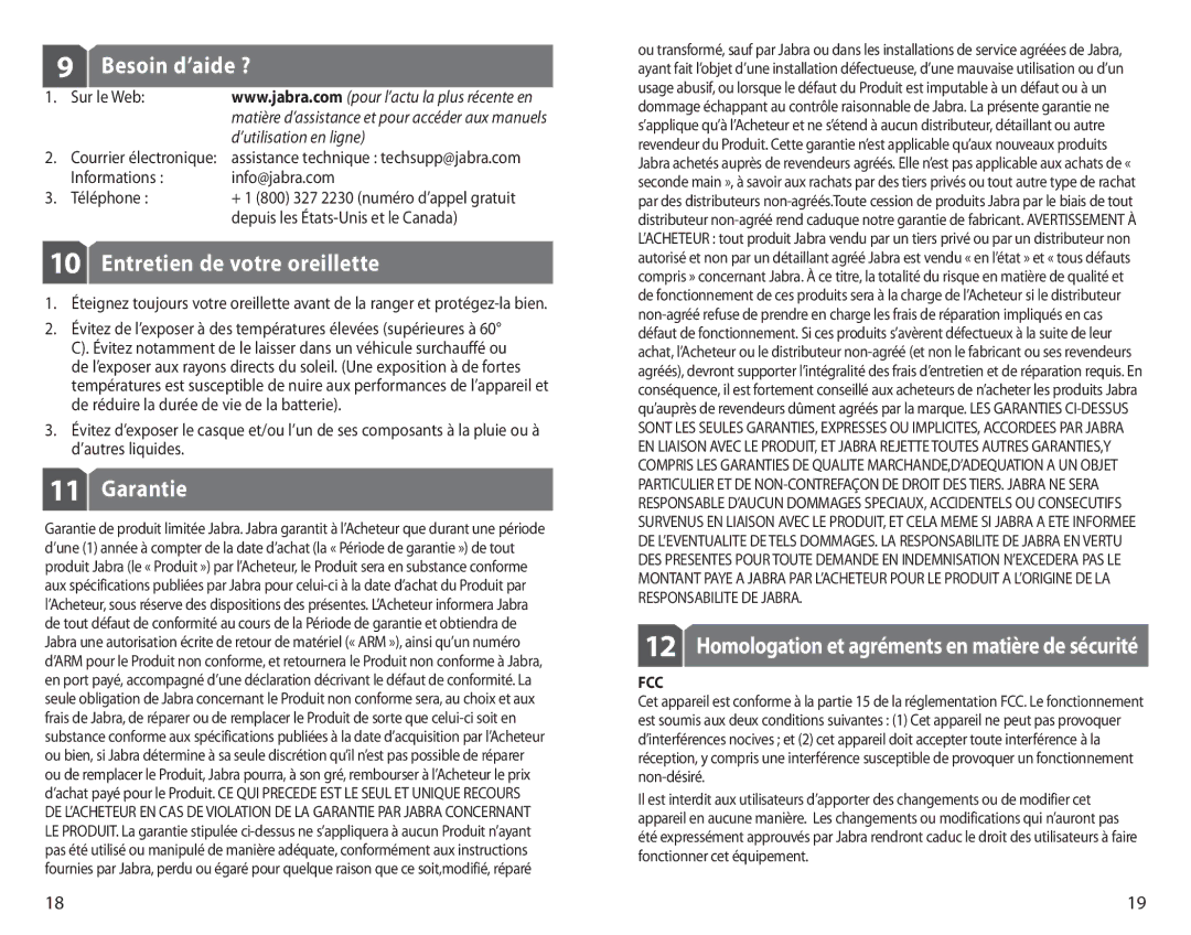 Jabra BT150 Besoin d’aide ?, Entretien de votre oreillette, Garantie, Homologation et agréments en matière de sécurité 