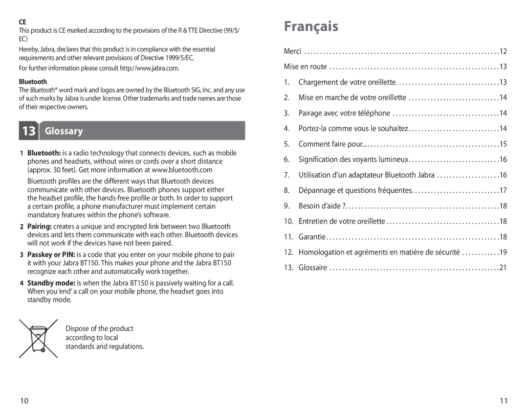 Jabra BT150 specifications Glossary, Bluetooth 