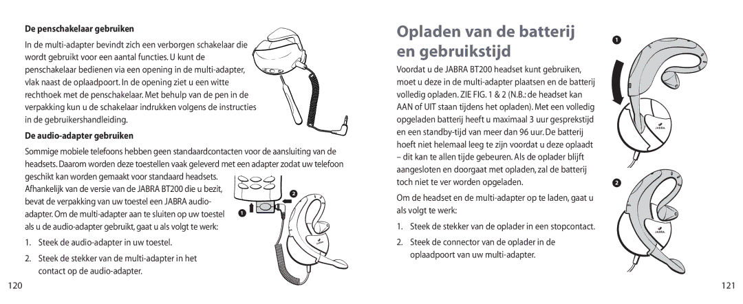 Jabra BT200 user manual De penschakelaar gebruiken, De audio-adapter gebruiken, 121 