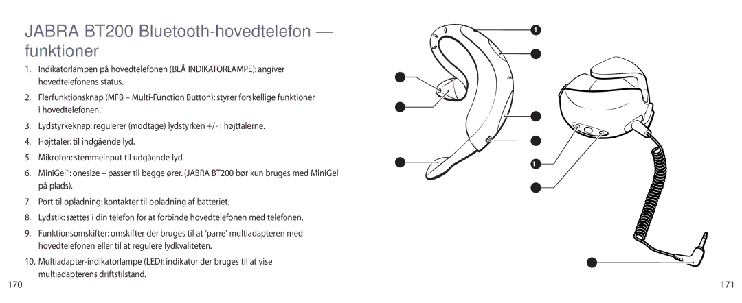 Jabra user manual Jabra BT200 Bluetooth-hovedtelefon funktioner 