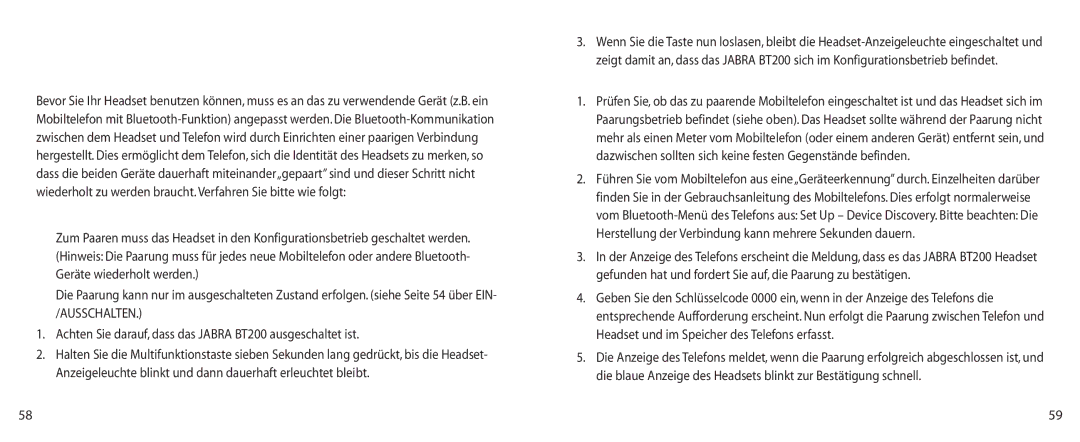 Jabra BT200 user manual Konfigurationsbetrieb, Paaren des Headsets mit dem Telefon 
