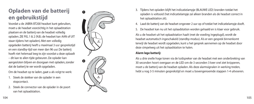 Jabra BT200 user manual Alarm lege batterij, 105 