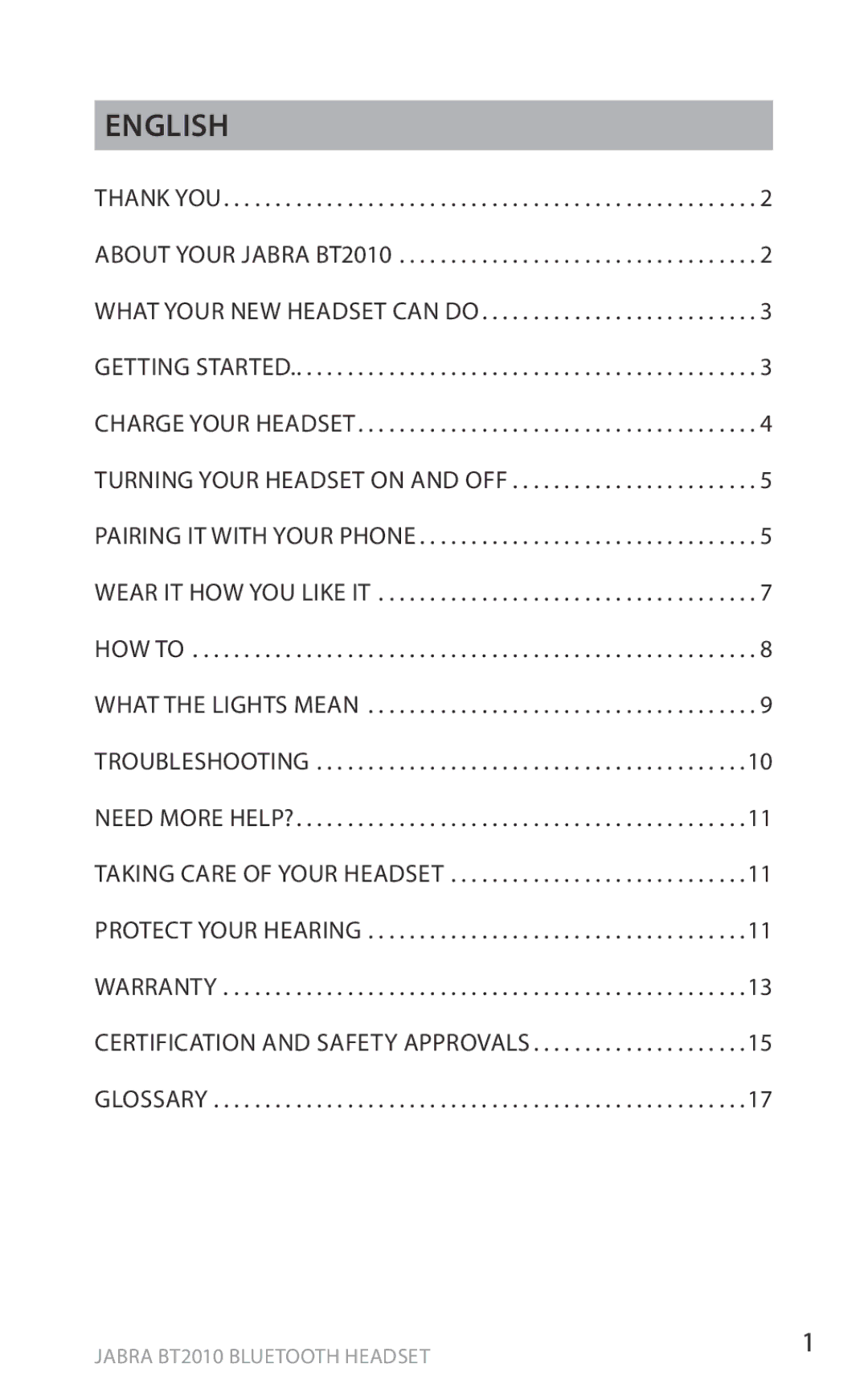 Jabra BT2010 user manual English 