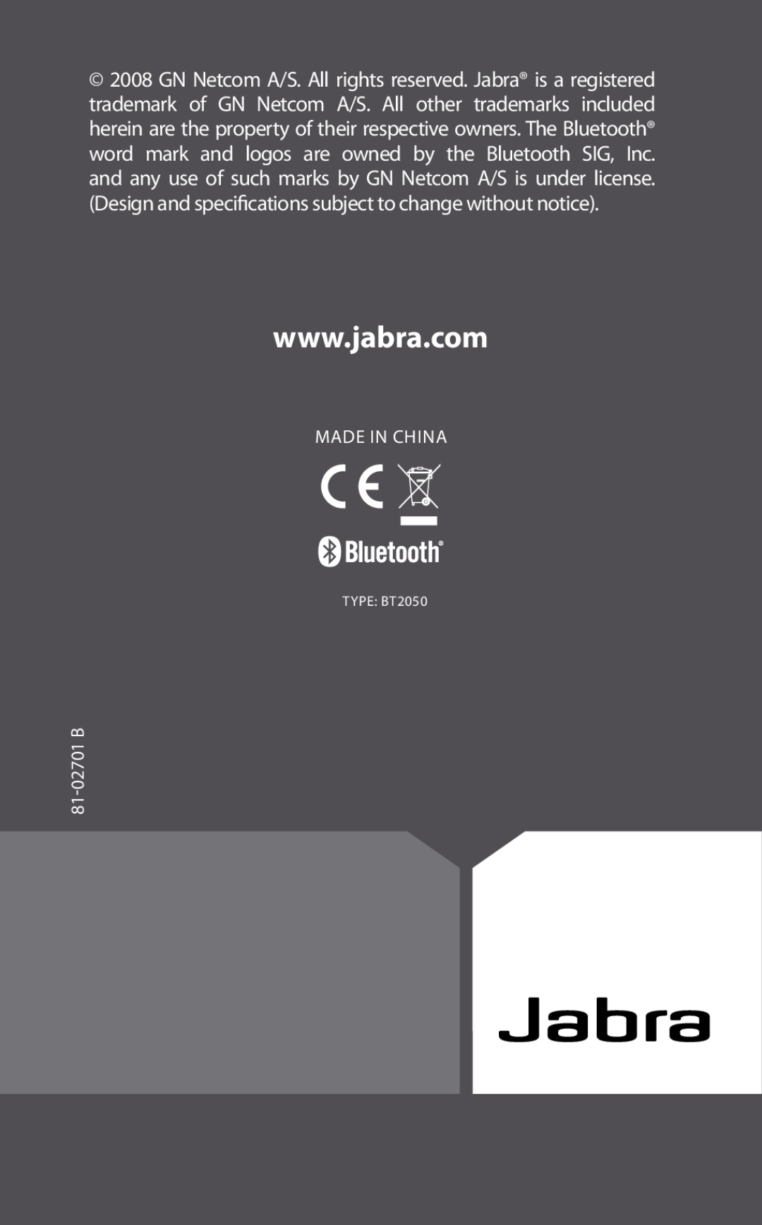 Jabra BT2050 user manual 