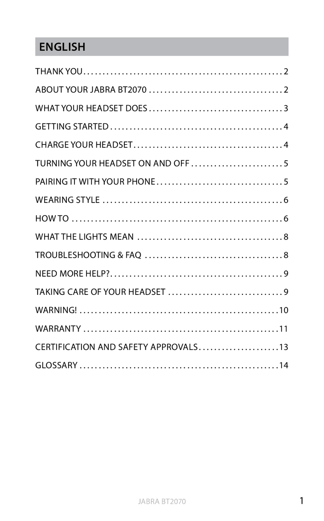 Jabra BT2070 user manual English 