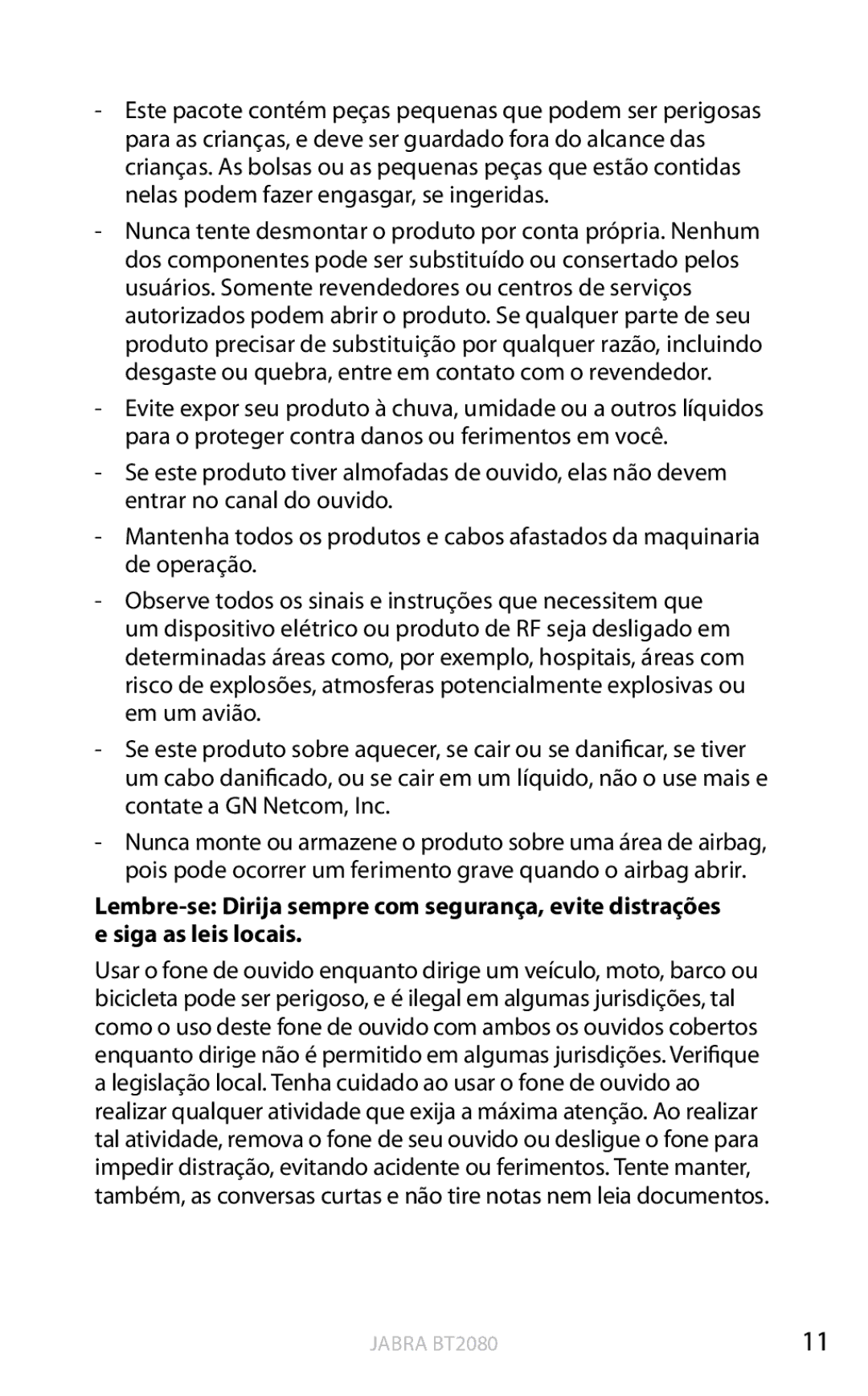 Jabra BT2080 user manual Inglês 