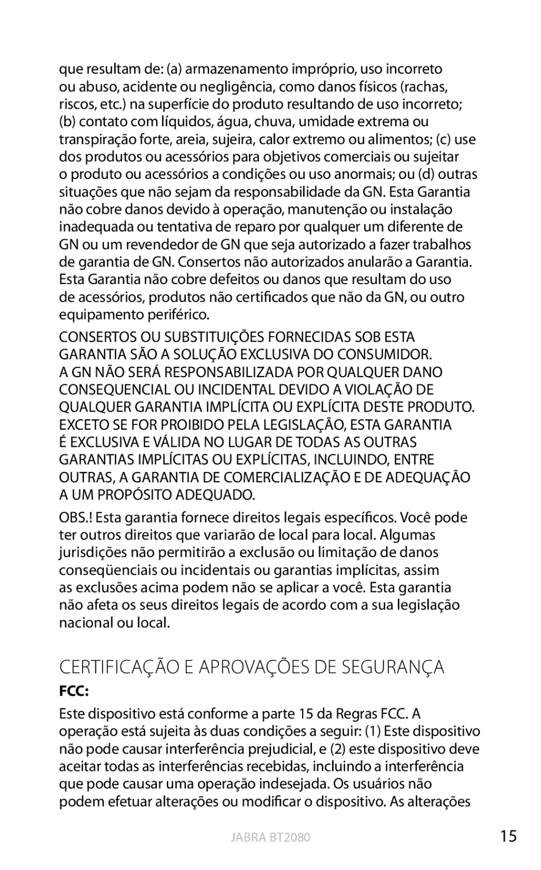 Jabra BT2080 user manual Certificação E Aprovações DE Segurança 