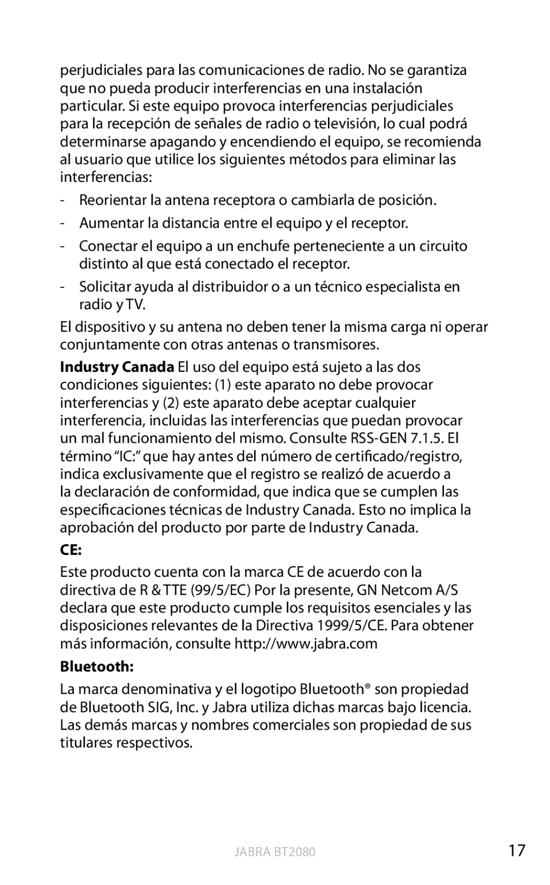 Jabra BT2080 user manual Bluetooth 