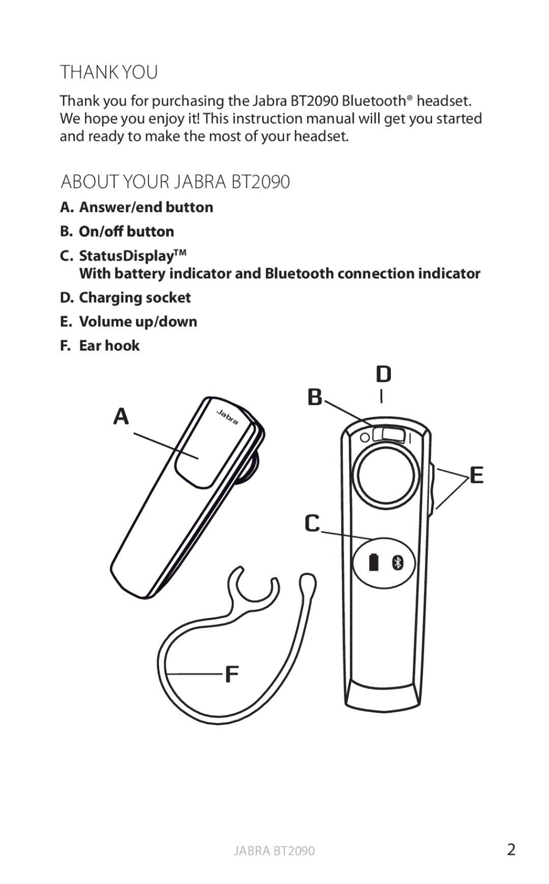 Jabra user manual Thank YOU About Your Jabra BT2090 