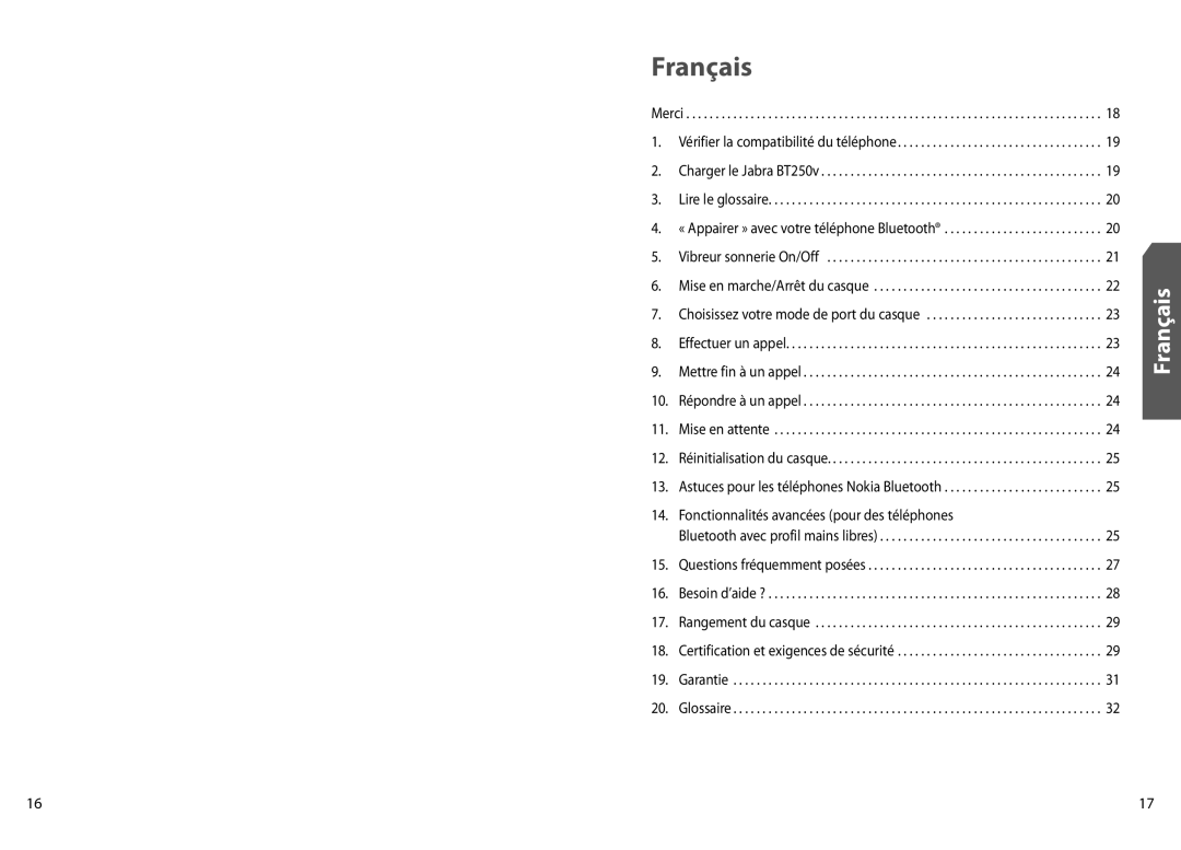 Jabra BT250v user manual Français 