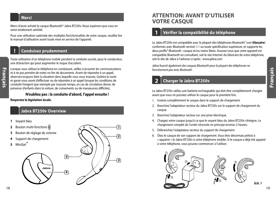 Jabra Votre Casque, Merci, Conduisez prudemment, Vérifier la compatibilité du téléphone, Charger le Jabra BT250v 