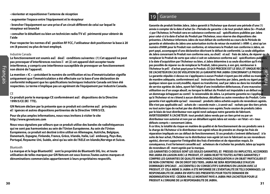 Jabra BT250v user manual Garantie, Industrie Canada 