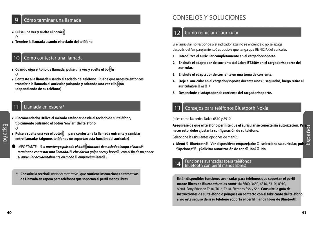 Jabra BT250v user manual Consejos Y Soluciones 