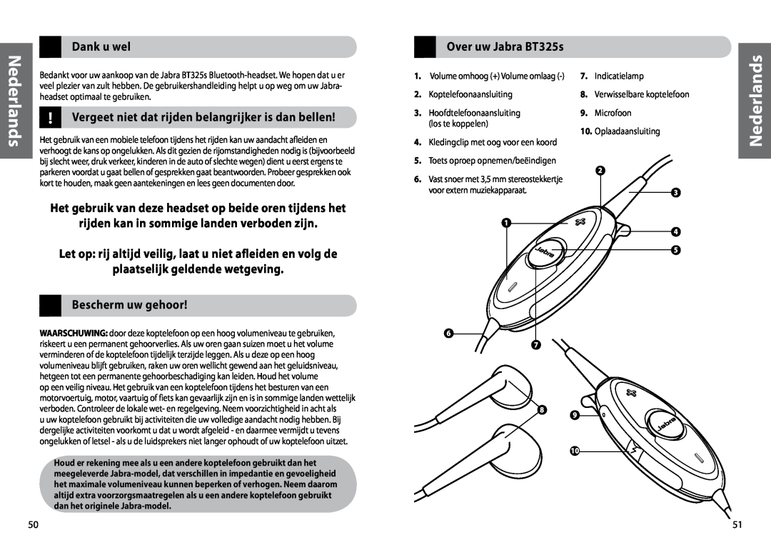 Jabra BT325s Dank u wel, rijden kan in sommige landen verboden zijn, plaatselijk geldende wetgeving Bescherm uw gehoor 